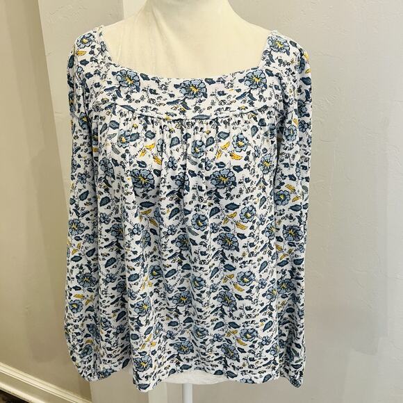 Lucky Brand Tops - Lucky Brand Women's XL Blue Gold Small Print Floral Knit Top Shirt (A0131)
